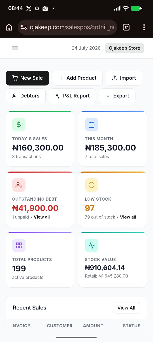 OjaKeep dashboard on mobile